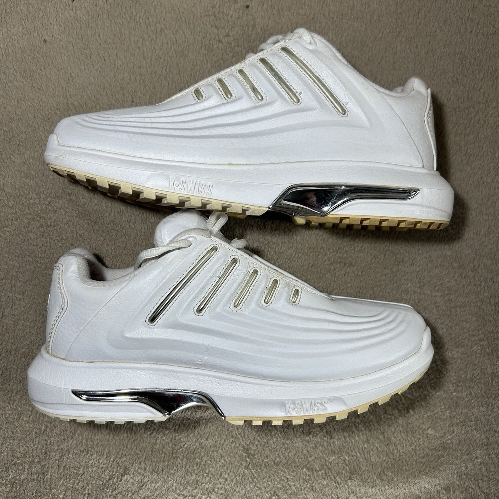K-Swiss Women's‎ White Leather Chrome Accent Low Top Sneakers 9697147 Size 6.5